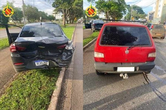 Dois carros se envolveram em acidente durante perseguição em alta velocidade no Gama - (crédito: Divulgação/PMDF )