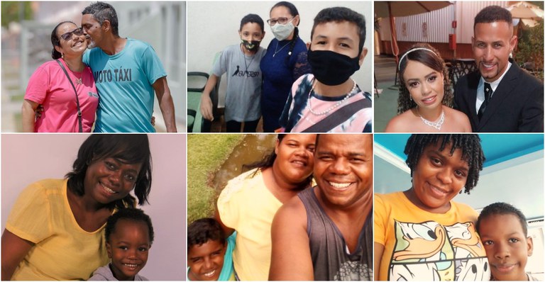 Valberta com o marido em Santo Amaro (BA). Ceildes e os filhos em Aparecida de Goiânia (GO). Gabriela e o marido em Contagem (MG). A haitiana Beatrice com o filho em Aparecida de Goiânia GO). Tatiana e a família em Lauro de Freitas (BA). Manoela e um dos 