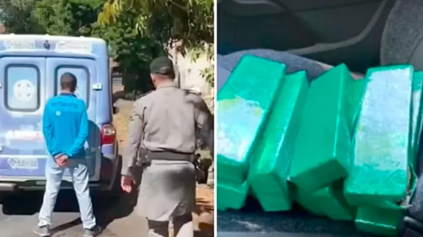O filho do vereador foi preso por transportar drogas na ambulância Imagem: Reprodução/Polícia Militar /TV Anhanguera.