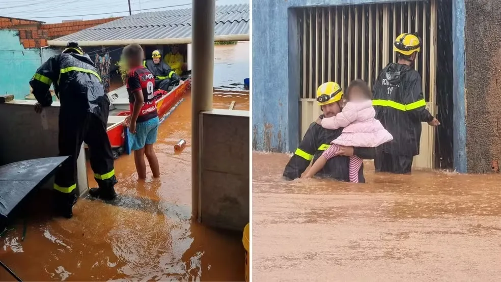 Bombeiros resgatam vítimas da inundação em Planaltina de Goiás / Reprodução / Corpo de Bombeiros