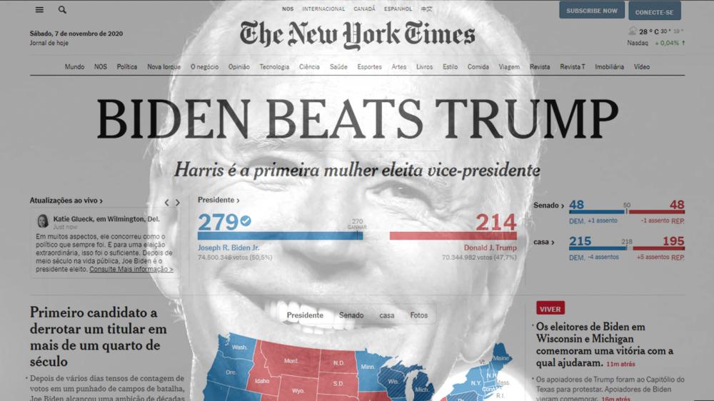 Manche do The New York Times: BIDEN VENCE TRUMP / Foto: Reprodução