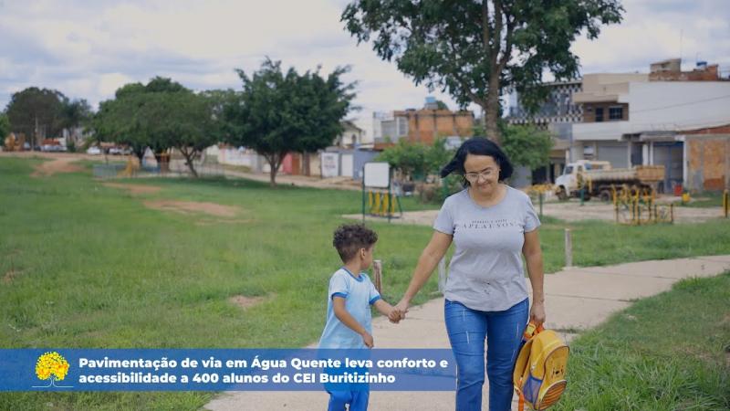 Pavimentação de via em Água Quente leva conforto e acessibilidade a 400 alunos do CEI Buritizinho