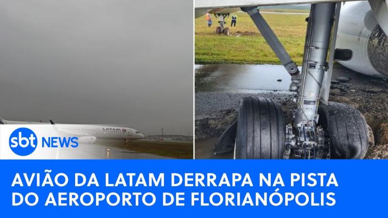 Avião derrapa e faz buraco na pista do aeroporto de Florianópolis (SC)